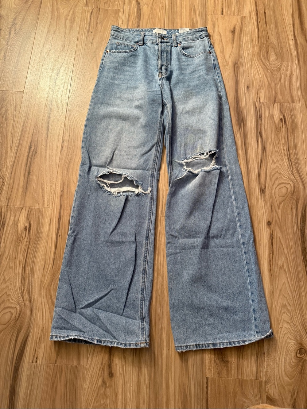 H&M Light Blue Wide-Leg Distressed Jeans